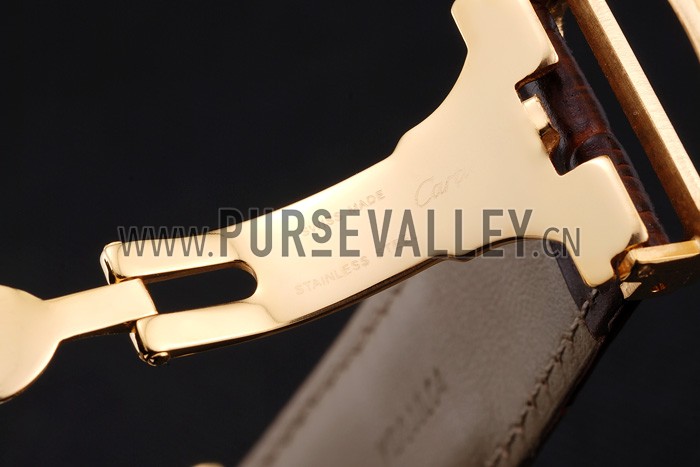 Swiss Cartier Rotonde Small Complication Brown Dial Gold Diamond Case Brown Leather Strap