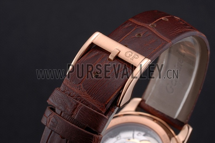 Swiss Girard-Perregaux 1966 Automatic White Dial Gold Case Blue Numerals Brown Leather Strap
