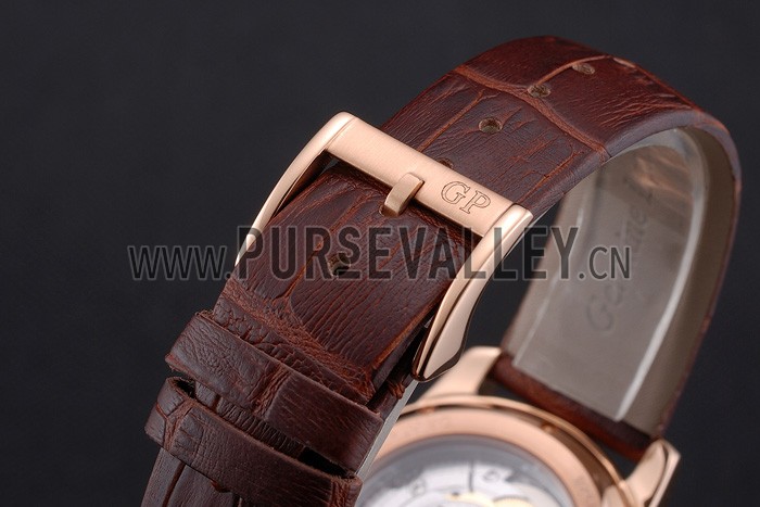 Swiss Girard-Perregaux 1966 Black Dial Gold Diamond Case Brown Leather Strap