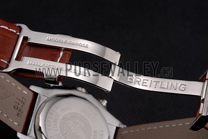 Breitling Chronomat 13 Stainless Steel Case White Dial Arabic Numerals Brown Leather Bracelet 622238