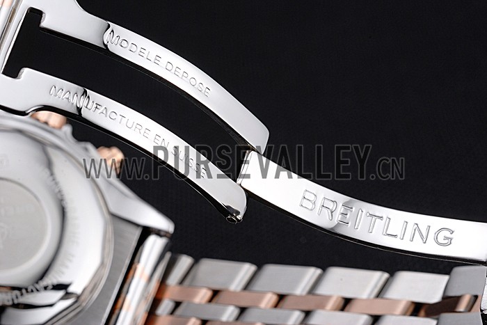 Breitling Chronomat Black Dial Rose Gold Bezel And Subdials Stainless Steel Case Two Tone Bracelet