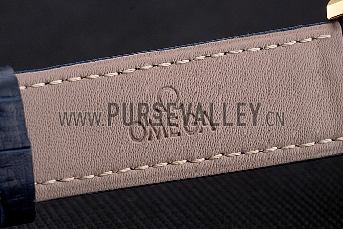 Omega Chronograph White Dial Gold Case Blue Leather Strap