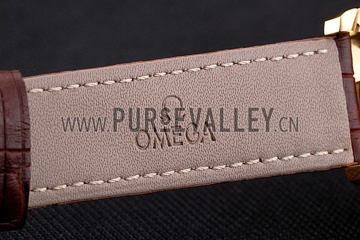 Omega Chronograph Gold Dial Gold Case Brown Leather Strap