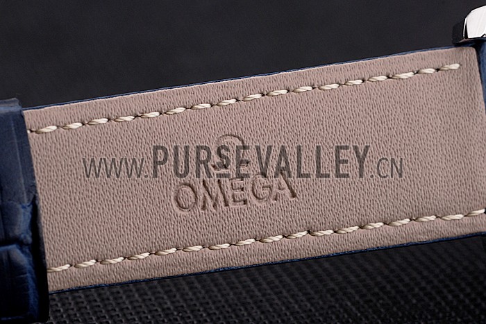 Omega Chronograph Black Dial Stainless Steel Case Blue Leather Strap