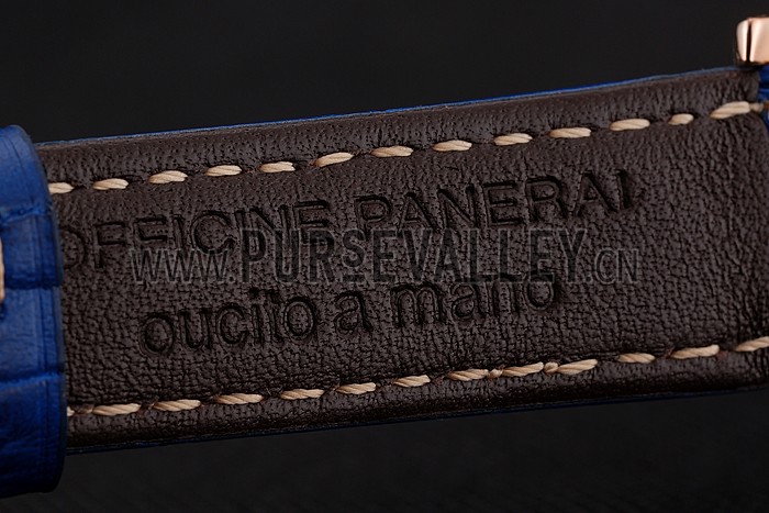 Panerai Radiomir Black Dial Diamond Bezel Rose Gold Case Blue Leather Strap 1453800