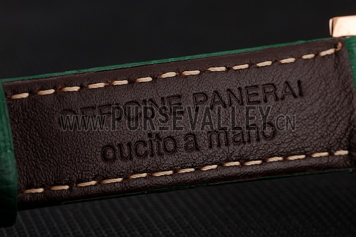 Panerai Radiomir White Dial Diamond Bezel Rose Gold Case Green Leather Strap 1453803