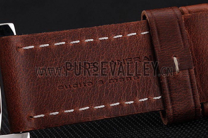 Swiss Panerai Luminor Marina Black Dial Stainless Steel Case Brown Leather Strap 1453852