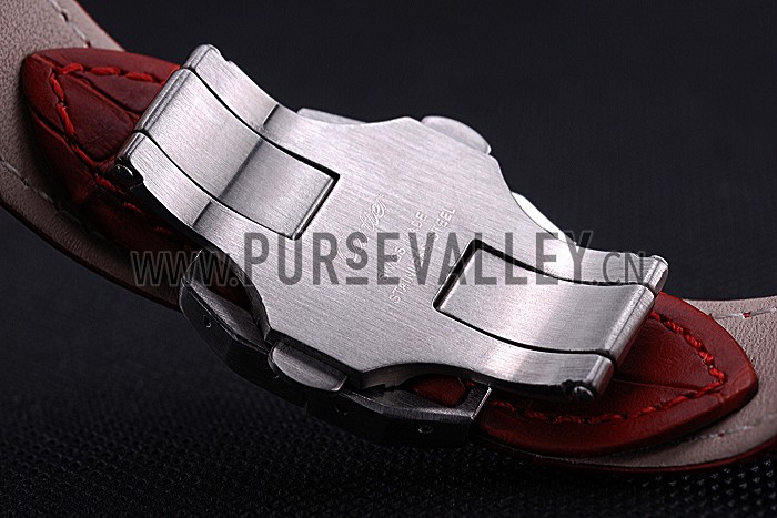 Swiss Cartier Santos White Dial Stainless Steel Case Red Leather Bracelet 622551