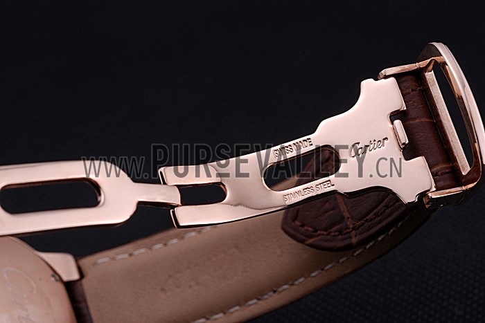 Swiss Cartier Ballon Bleu de Cartier White Dial Gold Case Brown Leather Bracelet 622552