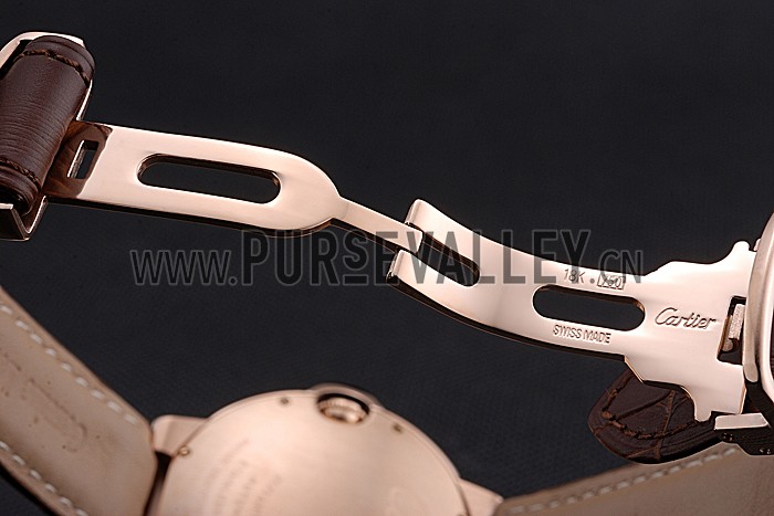 Swiss Cartier Ballon Bleu Diamond Case Black Dial Brown Leather Bracelet 622679