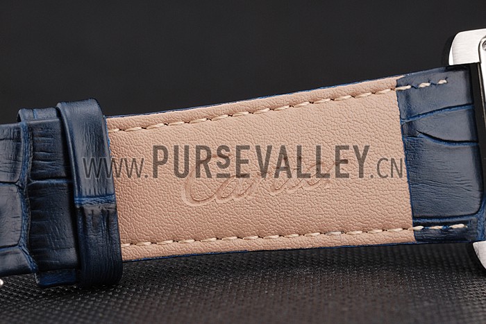 Cartier Tank White Dial Stainless Steel Case Blue Leather Strap 622762