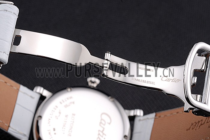 Cartier Ronde Second Time Zone White Dial Stainless Steel Case With Diamonds White Leather Strap 622803