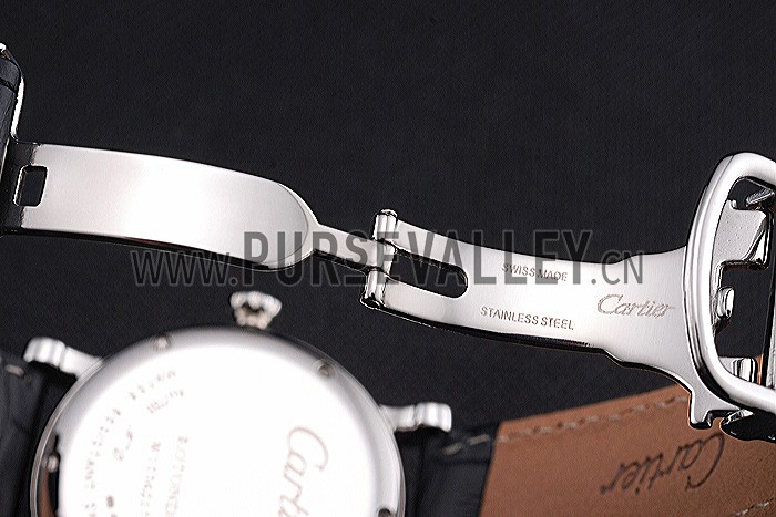 Cartier Ronde Second Time Zone White Dial Stainless Steel Case With Diamonds Black Leather Strap 622804