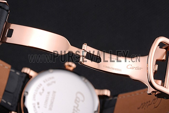 Cartier Ronde Second Time Zone White Dial Gold Case With Diamonds Black Leather Strap 622809