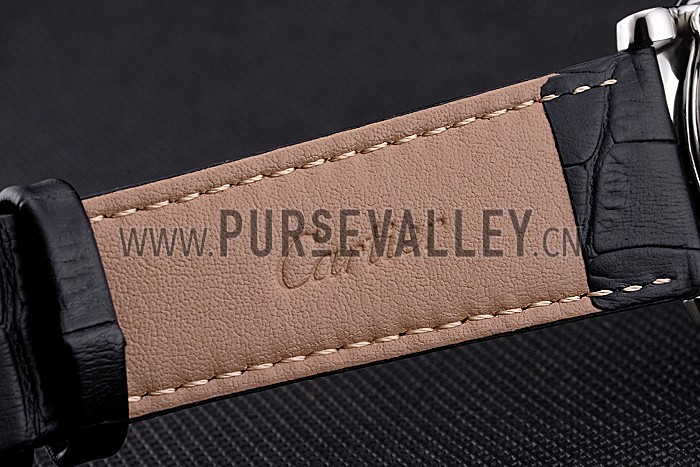 Cartier Rotonde Date Black Dial Stainless Steel Case Black Leather Strap