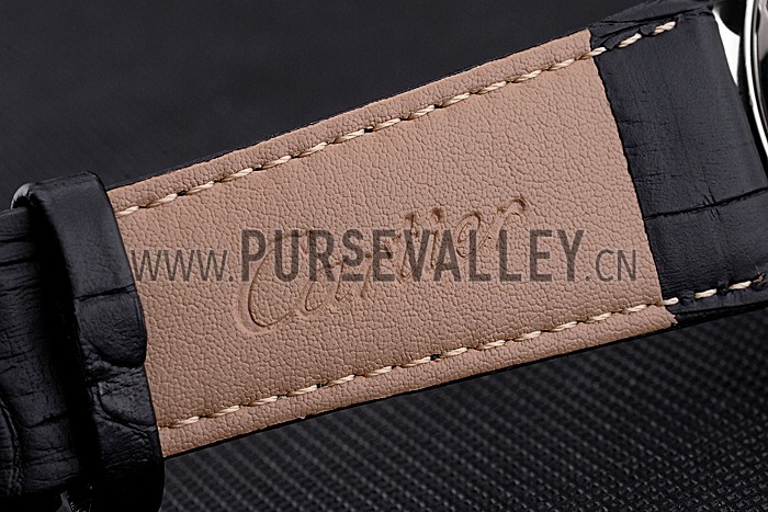 Cartier Rotonde Chronograph White Dial Stainless Steel Case Black Leather Strap