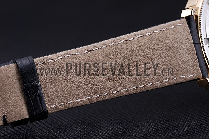 Swiss Vacheron Constantin Patrimony Traditionnelle Gold Case Black Leather Bracelet 622558