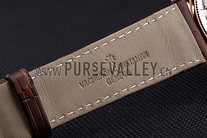 Swiss Vacheron Constantin Patrimony Contemporaine Rose Gold Case White Dial Brown Leather Bracelet 622680