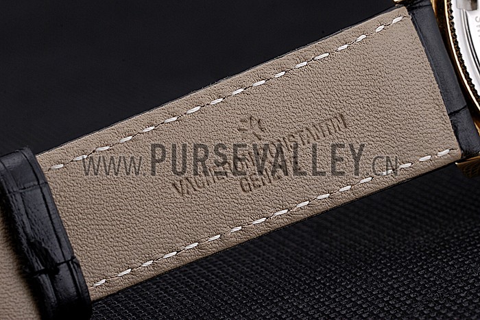 Swiss Vacheron Constantin Patrimony Contemporaine Gold Case Gold Diamond Dial Black Leather Bracelet 622682