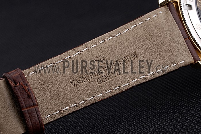 Swiss Vacheron Constantin Patrimony Contemporaine Gold Diamond Case White Dial Brown Leather Bracelet 622686