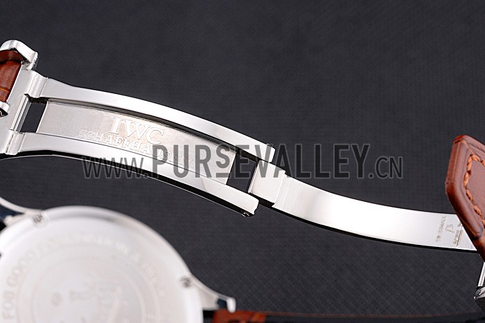 IWC Portugieser Chronograph White Dial Steel Hands And Numerals Stainless Steel Case Brown Leather Strap