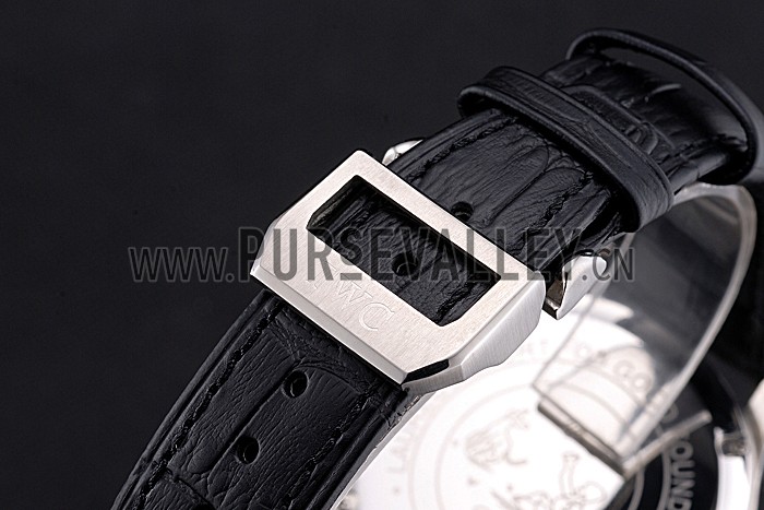 IWC Portugieser Chronograph White Dial Blue Hands And Numerals Steel Case With Diamonds Black Leather Strap