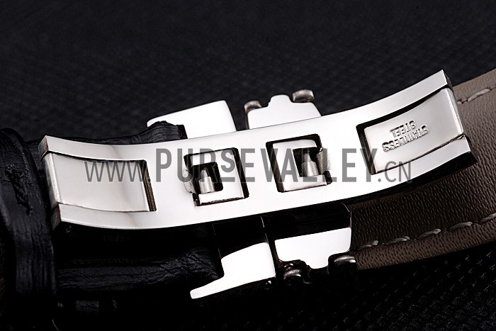 Longines Column Wheel Black Dial Silver Stainless Steel Case Black Leather Strap