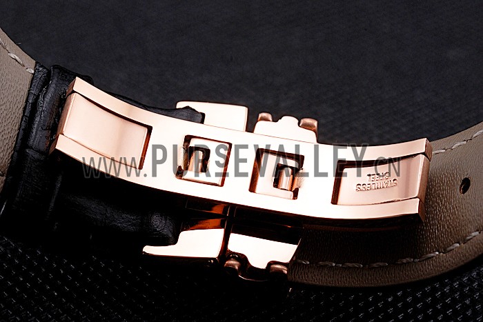 Longines Column Wheel Black Dial Gold Case Black Leather Strap