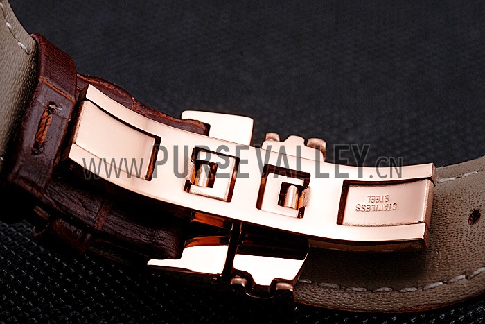 Longines Column Wheel White Dial Gold Case Brown Leather Strap