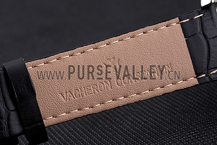 Vacheron Constantin Traditionnelle Black Ship Dial Stainless Steel Case Black Leather Strap