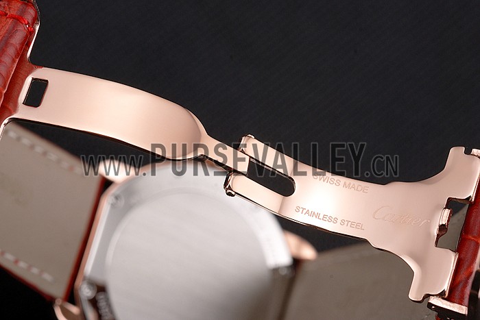 Cartier Ronde Louis Cartier White Dial Gold Case Red Leather Strap