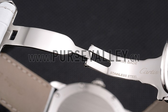 Cartier Ronde Louis Cartier White Dial Stainless Steel Case White Leather Strap