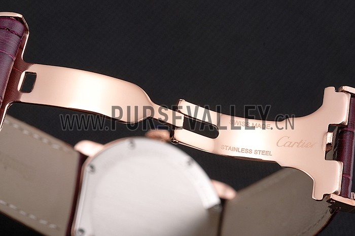 Cartier Ronde Louis Cartier White Dial Gold Case Purple Leather Strap