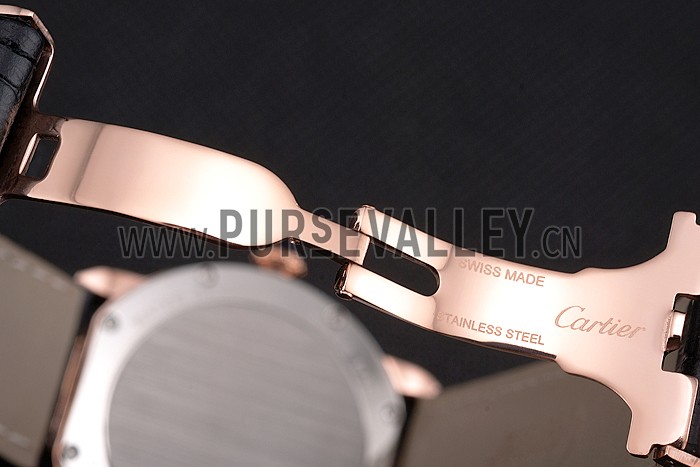 Cartier Ronde Louis Cartier White Dial Gold Case Black Leather Strap