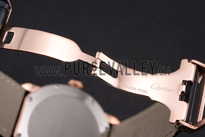 Cartier Ronde Louis Cartier Black Dial Gold Case Diamond Bezel Black Leather Strap