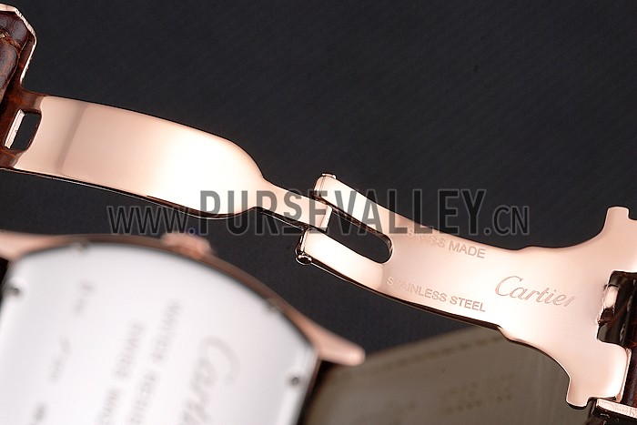 Cartier Tortue Large Date White Dial Gold Case Brown Leather Strap