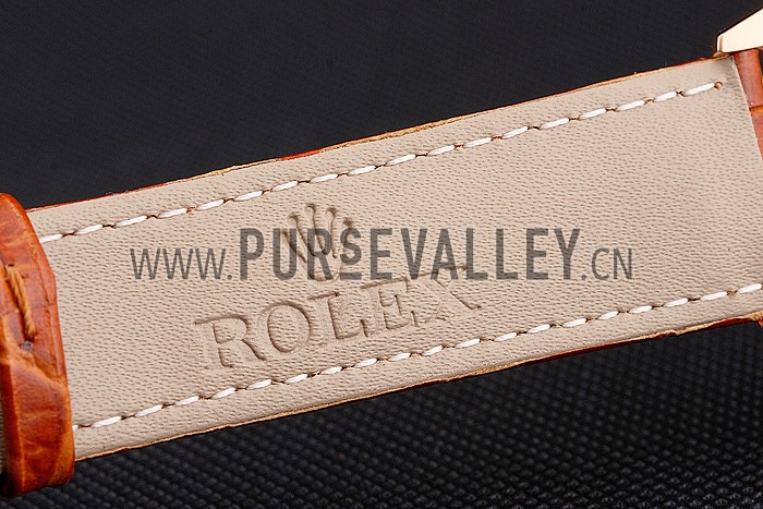 Swiss Rolex Cellini White Dial Rose Gold Case Light Brown Leather Strap