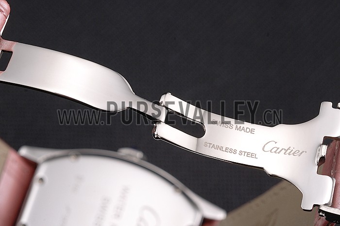 Cartier Tortue Large Date White Dial Stainless Steel Case Pink Leather Strap