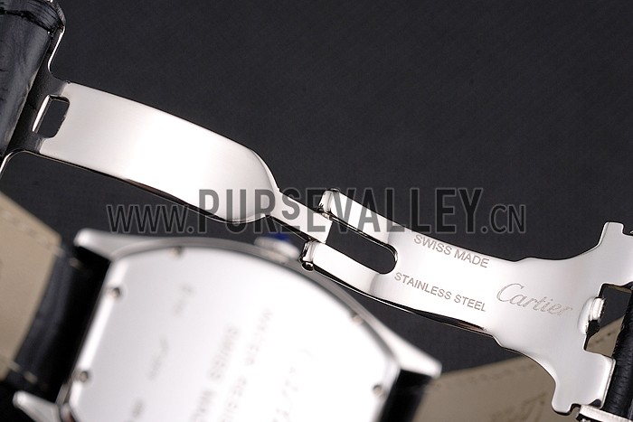 Cartier Tortue Perpetual Calendar White Dial Stainless Steel Case Black Leather Strap