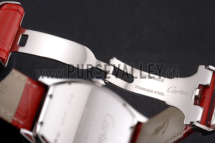 Cartier Tortue Perpetual Calendar White Dial Stainless Steel Case Red Leather Strap