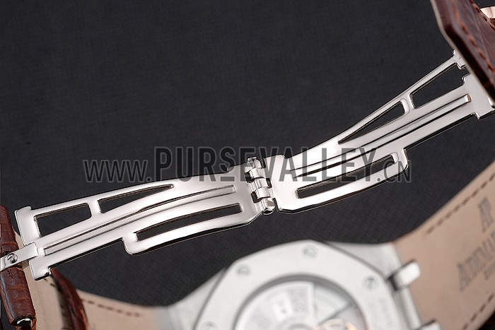 Swiss Audemars Piguet Royal Oak White Dial Stainless Steel Case Brown Leather Strap