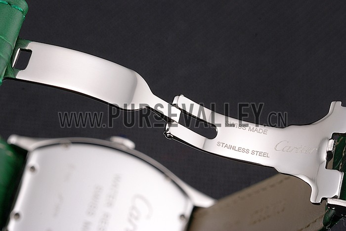 Cartier Tortue Perpetual Calendar White Dial Stainless Steel Case Green Leather Strap