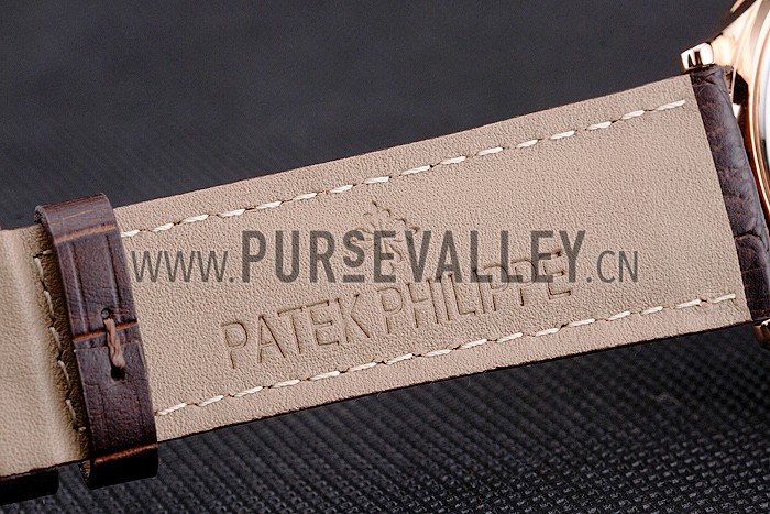 Swiss Patek Philippe Calatrava White Dial Rose Gold Case Brown Leather Strap