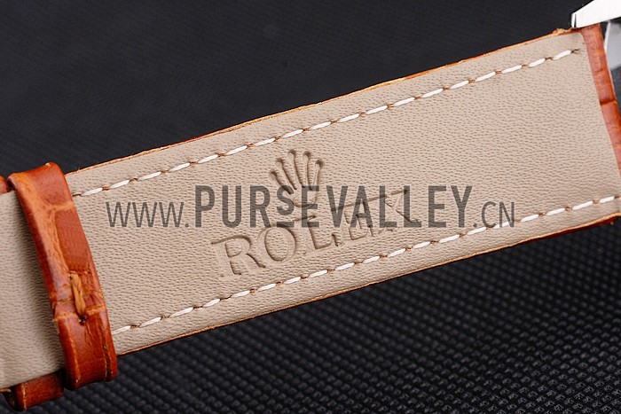 Swiss Rolex Cellini White Dial Roman Numerals Stainless Steel Case Light Brown Leather Strap