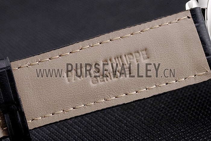 Swiss Patek Philippe Calatrava Black Dial Stainless Steel Case Black Leather Strap