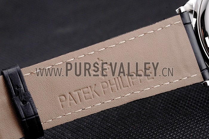 Swiss Patek Philippe Calatrava Silver Dial Stainless Steel Case Black Leather Strap