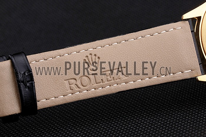 Swiss Rolex Datejust Black Dial Gold Case Black Leather Strap