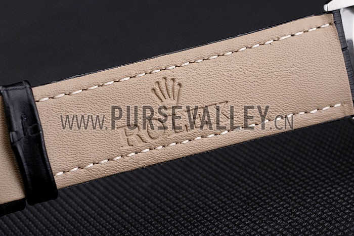 Swiss Rolex Datejust White Dial Stainless Steel Case Black Leather Strap