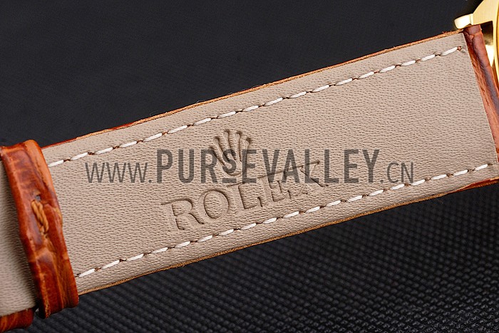 Swiss Rolex Datejust Gold Dial Gold Case Light Brown Leather Strap