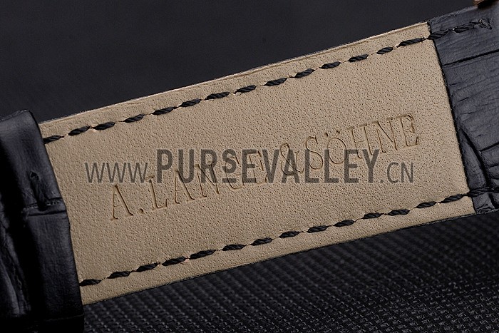 A. Lange & Sohne Lange 1 Black Dial Rose Gold Case Black Leather Strap